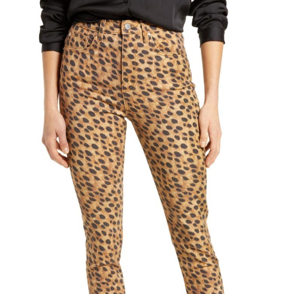High Waist Split Hem Leopard Skinny Jeans